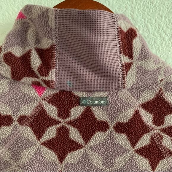 Columbia Geometric Quarter Zip Fleece Sweatshirt Purple Pink Cold Weather Medium - Picture 7 of 9